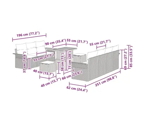 10 Daļīgs Dārza Dīvānu Komplekts Ar Spilveniem, Bēšs Polirāts Un Akācija Vidaxl