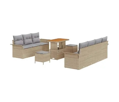 10 Daļu Dārza Dīvānu Komplekts Ar Spilveniem, Bēšs Polirattan Akācija Vidaxl