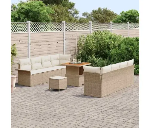 11 Gab. Dārza Dīvānu Komplekts Ar Spilveniem Bēšā Poliratanā Un Akācijā. Vidaxl