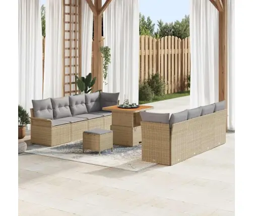 11 Daļu Dārza Dīvānu Komplekts Ar Bēšiem Polirattanā Un Akāciju Vidaxl