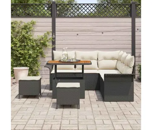 Sodo Sofų Rinkinys Su Pagalve 8 Pcs Juoda Poliratanas