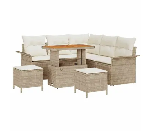 8 Daļu Dārza Dīvānu Komplekts Ar Spilveniem Bēžā Poliratanā Vidaxl