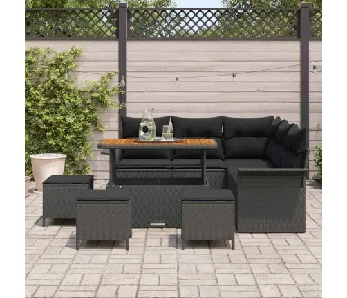 9 Daļu Dārza Dīvānu Komplekts Ar Spilveniem Melnā Poliratanā, Akācija. Vidaxl