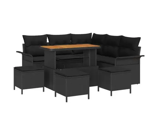 9 Daļu Dārza Dīvānu Komplekts Ar Spilveniem Melnā Poliratanā, Akācija. Vidaxl