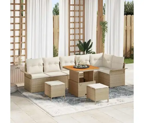 Sodo Sofų Rinkinys Su Pagalve 9 Pcs Smėlio Poliratanas