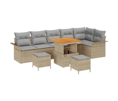 9 Daļu Dārza Dīvānu Komplekts Ar Spilveniem Bēšā Poliratanā, Akācija Vidaxl