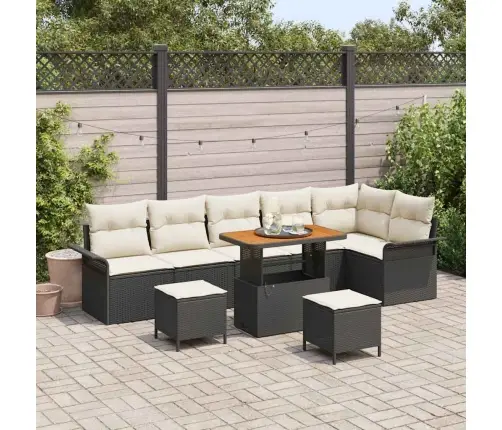 9 Daļīgs Dārza Dīvānu Komplekts Ar Spilveniem Melnā Polirotangā Un Akācijā Vidaxl