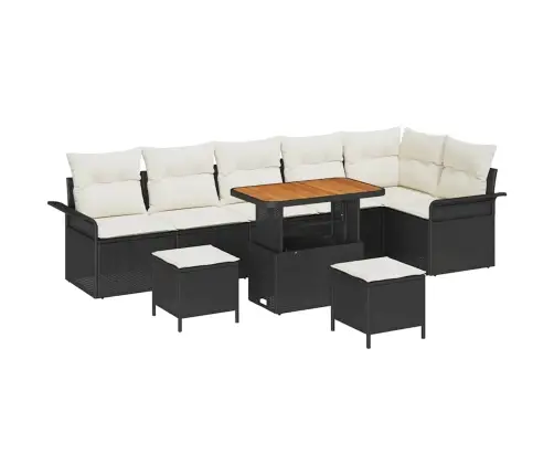 9 Daļīgs Dārza Dīvānu Komplekts Ar Spilveniem Melnā Polirotangā Un Akācijā Vidaxl