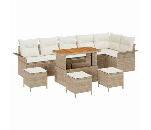 10 Daļu Dārza Dīvāna Komplekts Ar Spilveniem Bēšā Polirattanā Un Akācijas Koks Vidaxl