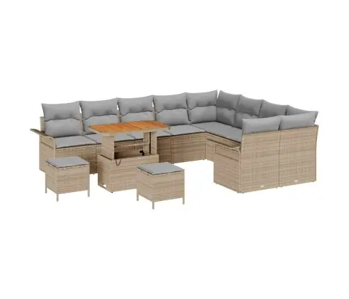 12 Daļu Dārza Dīvānu Komplekts Ar Spilveniem Bēšā Poliestera Rattan Akācija. Vidaxl