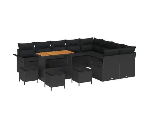 Sodo Sofų Rinkinys Su Pagalve 13 Pcs Juoda Poliratanas