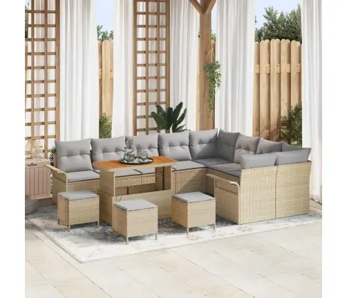 Sodo Sofų Rinkinys Su Pagalve 13 Pcs Smėlio Poliratanas