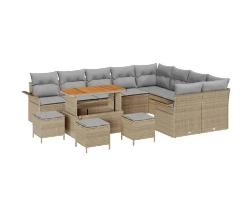 Sodo Sofų Rinkinys Su Pagalve 13 Pcs Smėlio Poliratanas