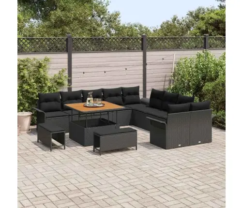 Sodo Sofų Rinkinys Su Pagalve 13 Pcs Juoda Poliratanas