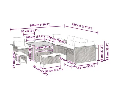 Sodo Sofų Rinkinys Su Pagalve 13 Pcs Juoda Poliratanas