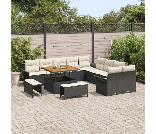 13 Daļu Dārza Dīvānu Komplekts Ar Spilveniem Melnā Poliratanā Vidaxl