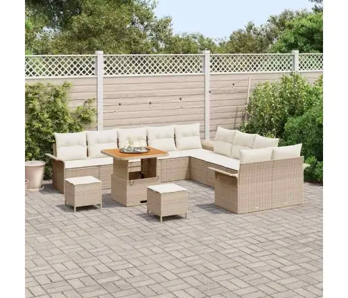 13 Daļu Dārza Dīvānu Komplekts Ar Bēšiem Spilveniem, Izgatavots No Poliratanas Un Akācijas Koka. Vidaxl