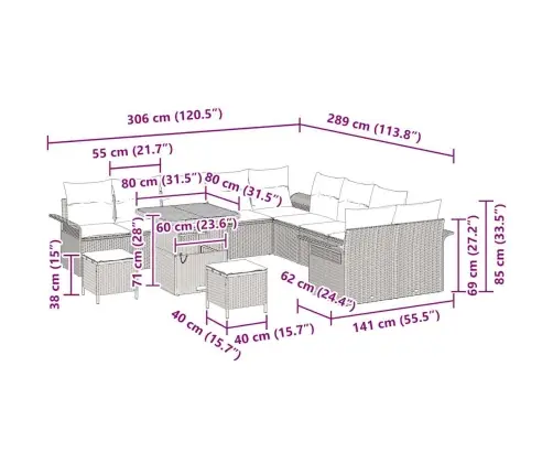 13 Daļu Dārza Dīvānu Komplekts Ar Bēšiem Spilveniem, Izgatavots No Poliratanas Un Akācijas Koka. Vidaxl