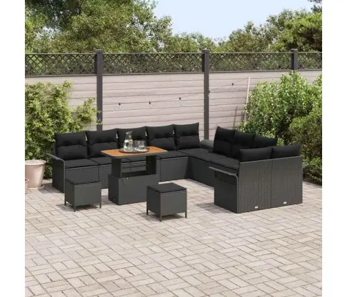 Sodo Sofų Rinkinys Su Pagalve 13 Pcs Juoda Poliratanas