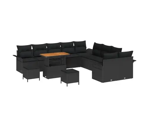 Sodo Sofų Rinkinys Su Pagalve 13 Pcs Juoda Poliratanas