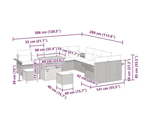 Aia Diivanikomplekt 13 Pcs Must Polürotang
