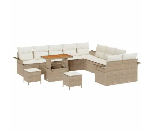 13 Šīfu Dārza Dīvānu Komplekts Ar Spilveniem, Bēšs, Poliratans, Akācija Vidaxl