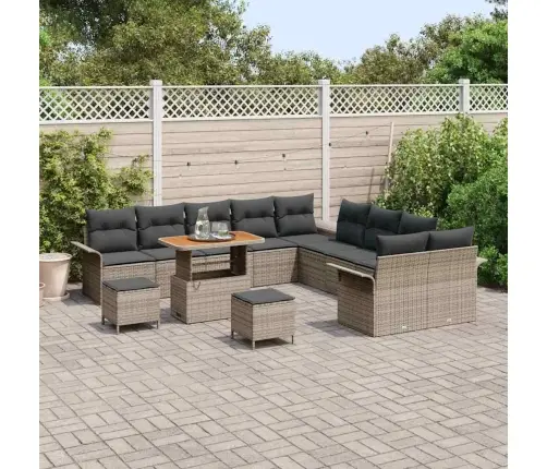 13 Daļu Dārza Dīvānu Komplekts Ar Spilveniem Pelēkā Polirattanā Un Akācijā Vidaxl