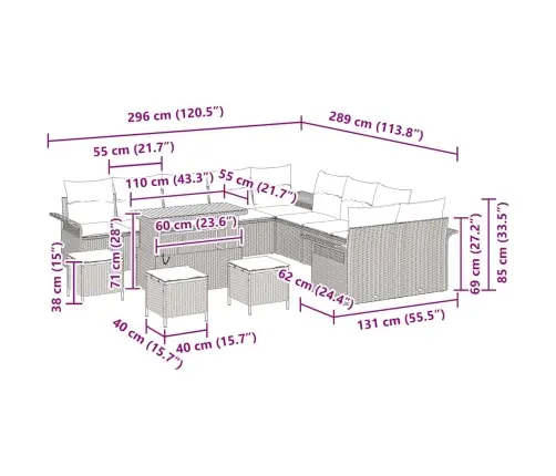 Aia Diivanikomplekt Padjaga 14 Pcs Must Polürotang