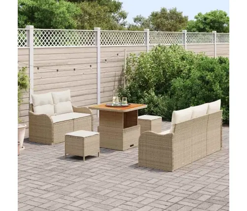 8 Daļu Dārza Dīvānu Komplekts Ar Spilveniem, Bēšā Poliratanā Un Akācijā Vidaxl