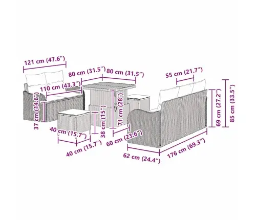 Dārza Dīvānu Komplekts 8 Pcs Pelēka Poliratāns Vidaxl