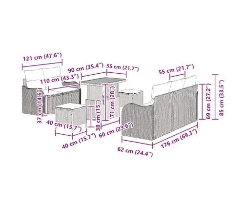 Aia Diivanikomplekt 8 Pcs Beež Polürotang