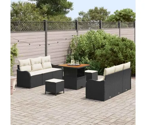 Sodo Sofų Rinkinys Su Pagalve 9 Pcs Juoda Poliratanas