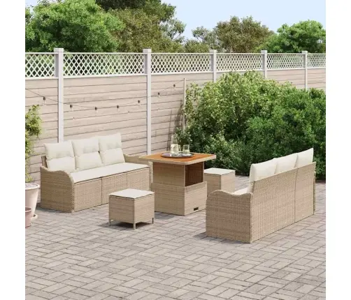 9 Daļu Dārza Dīvānu Komplekts Ar Spilveniem, Bēšs, Polyratans, Akācijas Koks. Vidaxl