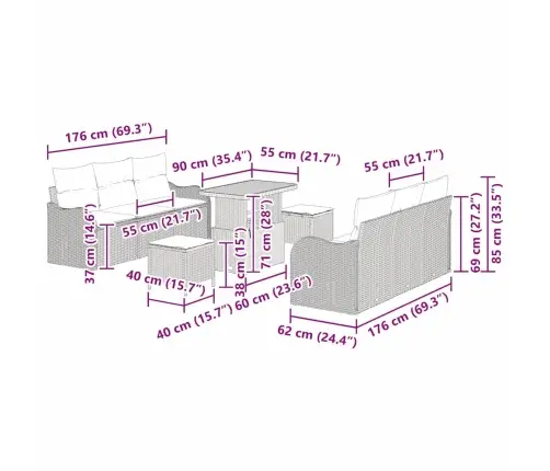 9 Daļu Dārza Dīvāna Komplekts Ar Spilveniem Melnā Polyrātnā Vidaxl