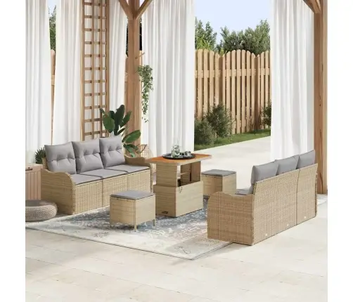 Sodo Sofų Rinkinys 9 Pcs Smėlio Poliratanas