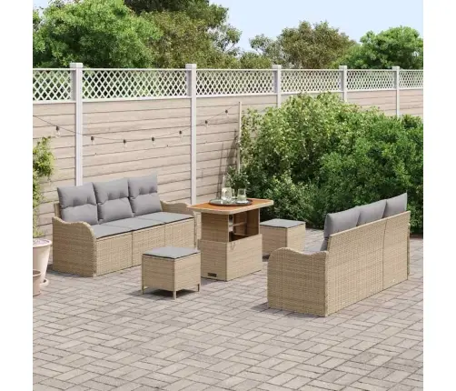 Sodo Sofų Rinkinys 9 Pcs Smėlio Poliratanas