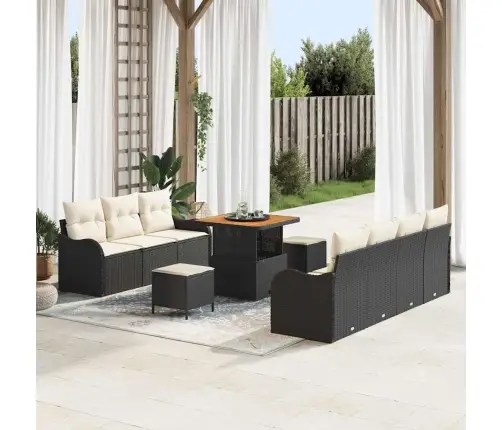 Sodo Sofų Rinkinys Su Pagalve 10 Pcs Juoda Poliratanas