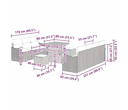 Sodo Sofų Rinkinys Su Pagalve 10 Pcs Juoda Poliratanas
