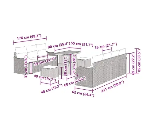Aia Diivanikomplekt Padjaga 10 Pcs Must Polürotang