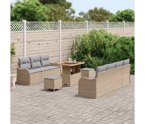 10 Daļu Dārza Dīvānu Komplekts Ar Spilveniem Bēšā Polirattanā Un Akāciju Vidaxl