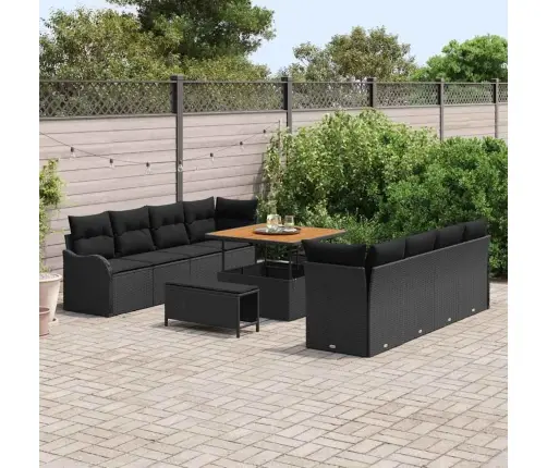 Sodo Sofų Rinkinys 11 Pcs Juoda Poliratanas