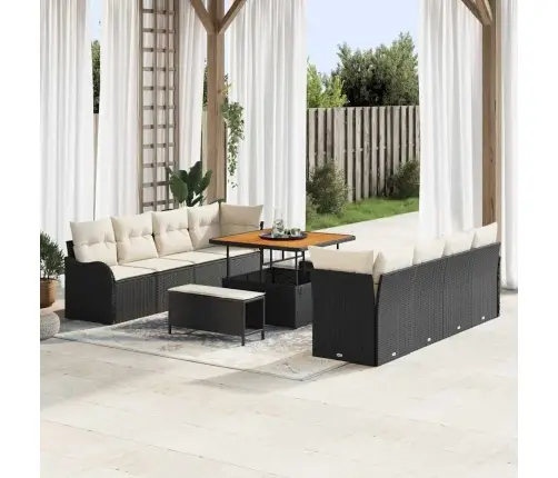 11 Daļu Dārza Dīvānu Komplekts Ar Spilveniem Melnā Poliratanā Un Akācijā. Vidaxl 11 Daļu Dārza Dīvānu Komplekts Ar Spilveniem Melnā Poliratanā Un Akācijā. Vidaxl