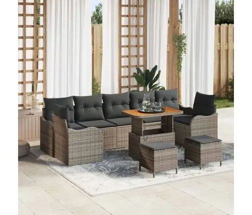 10 Daļu Dārza Dīvānu Komplekts Ar Spilveniem, Pelēkā Krāsā, Izgatavots No Polietilēna Un Akācijas Koka. Vidaxl