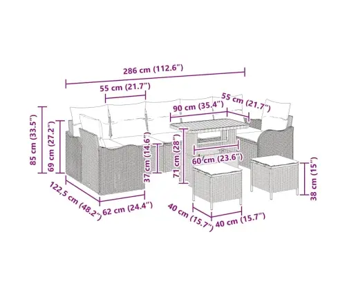 10 Daļu Dārza Dīvānu Komplekts Ar Spilveniem, Pelēkā Krāsā, Izgatavots No Polietilēna Un Akācijas Koka. Vidaxl