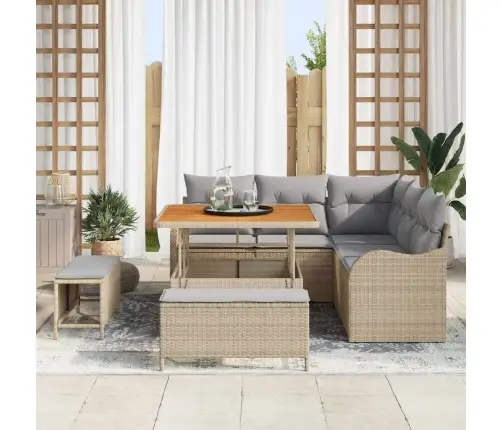 8 Daļīgs Dārza Dīvānu Komplekts Ar Spilveniem, Bēšs, Poliratanis, Akācijas Koks Vidaxl