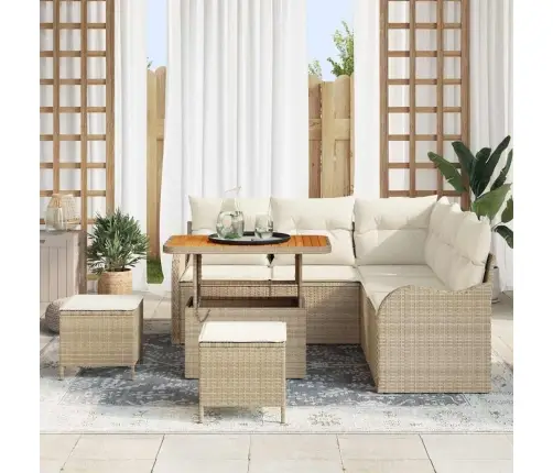 8 Daļu Dārza Dīvānu Komplekts Ar Spilveniem Bēšā Poli Ratanā Vidaxl