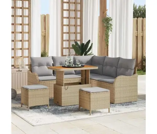 Sodo Sofų Rinkinys 8 Pcs Smėlio Poliratanas