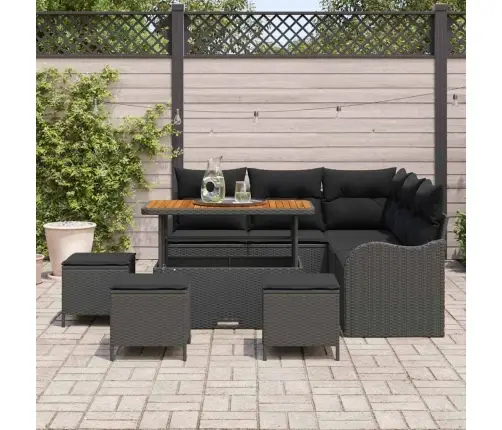 9 Daļu Dārza Dīvānu Komplekts Ar Spilveniem Melnajā Poliratanā Vidaxl