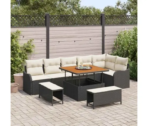 Sodo Sofų Rinkinys 9 Pcs Juoda Poliratanas