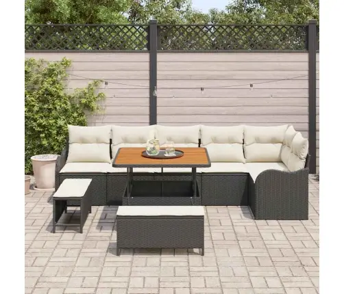 Sodo Sofų Rinkinys 9 Pcs Juoda Poliratanas